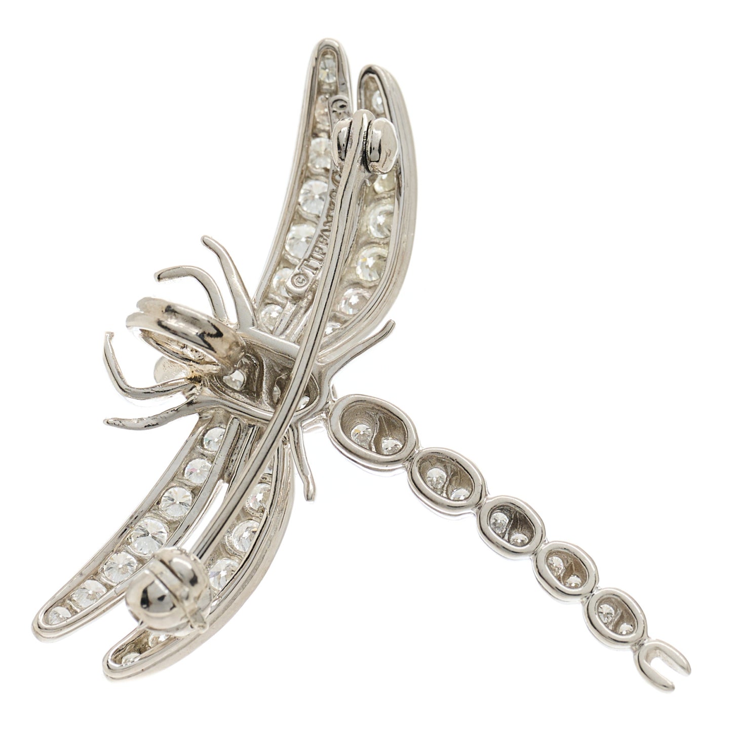 Platinum Diamond Blue Sapphire Dragonfly Brooch Pin