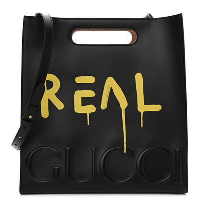 Gucci Calfskin GucciGhost Real Medium XL Tote Black Yellow 1 of 9