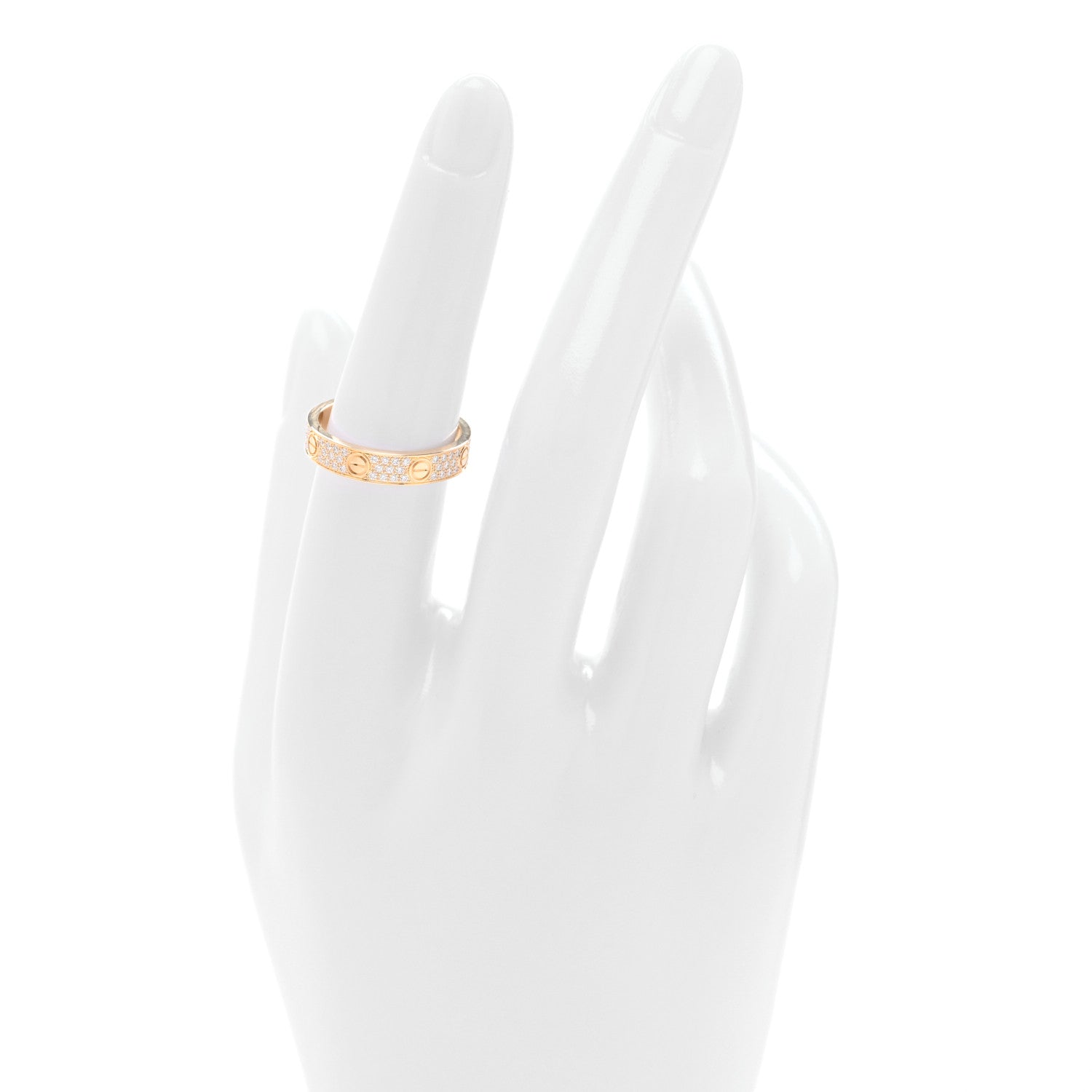 Cartier 18K Yellow Gold Diamond 4mm LOVE Wedding Paved Band Ring 53 6.5 2 of 4