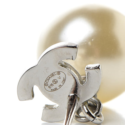 Chanel Crystal Pearl CC Drop Earrings Silver Pearly White 4 of 5