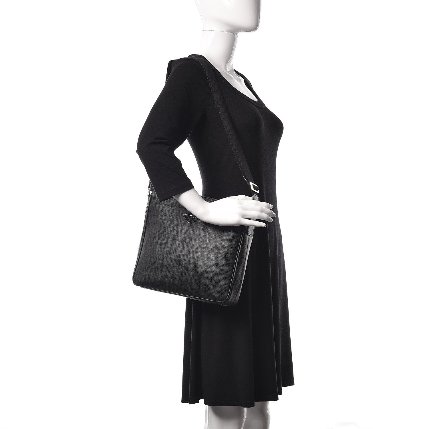 Prada Saffiano Cuir Flat Messenger Bag Black 2 of 11