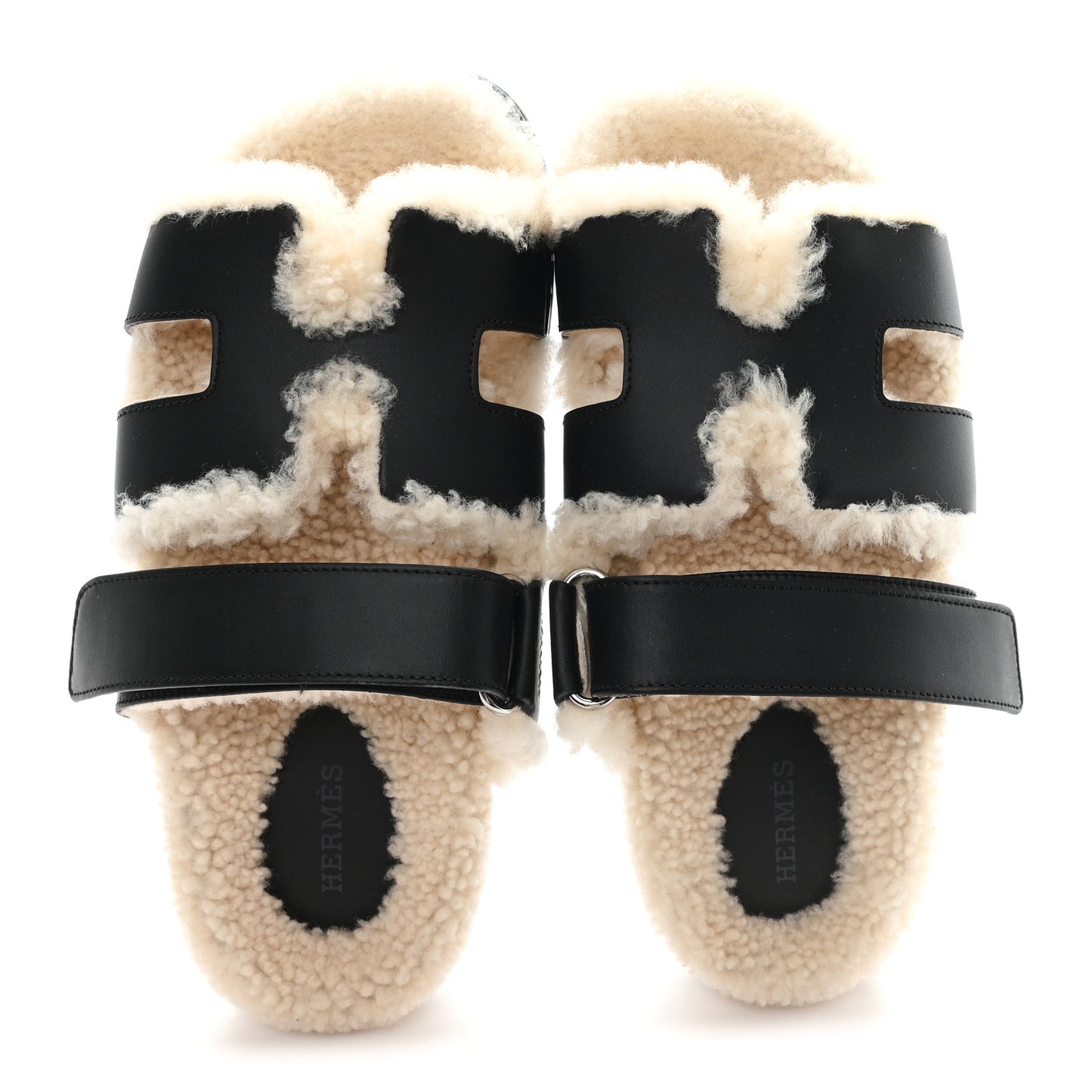 Calfskin Woolskin Womens Chypre Sandals 37.5 Black Ecru