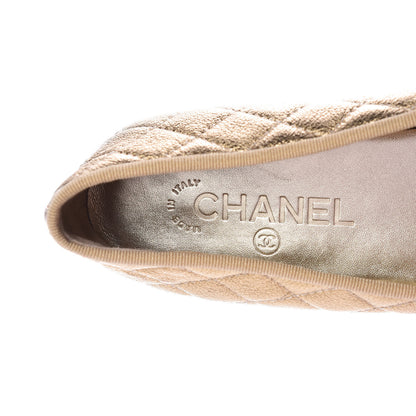 Chanel Metallic Lambskin Quilted CC Cap Toe Ballet Flats 40 Gold 13 of 14