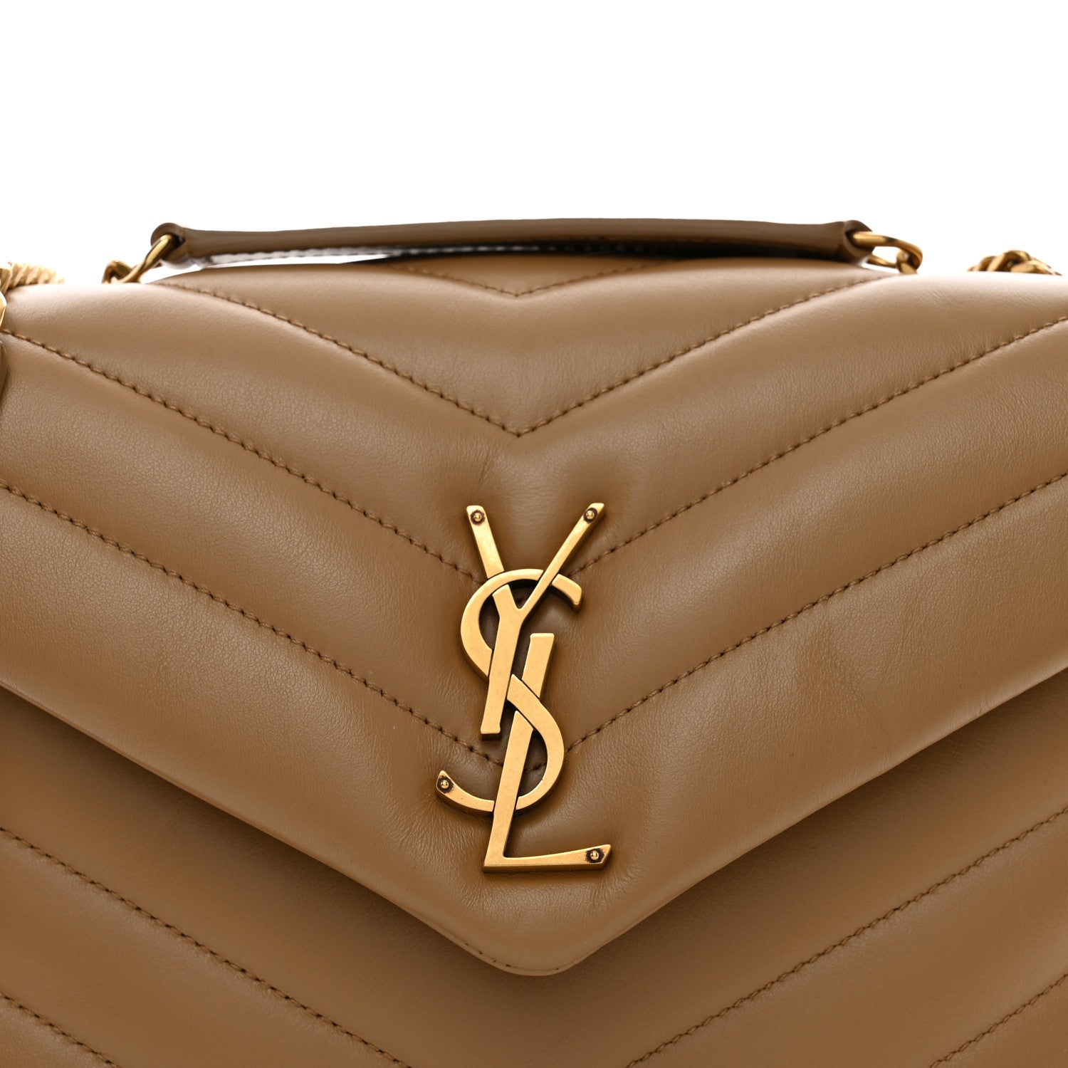 Saint Laurent Calfskin Y Quilted Monogram Small Loulou Chain Satchel Dark Beige 5 of 10