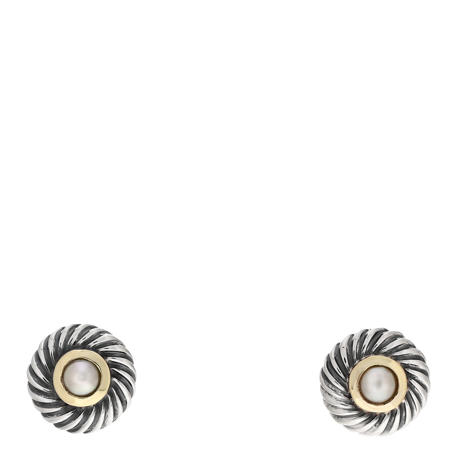 David Yurman Sterling Silver 14K Yellow Gold Pearl Cookie Earrings 1 of 4