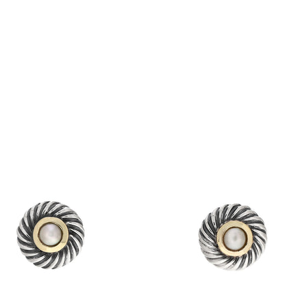 David Yurman Sterling Silver 14K Yellow Gold Pearl Cookie Earrings 1 of 4