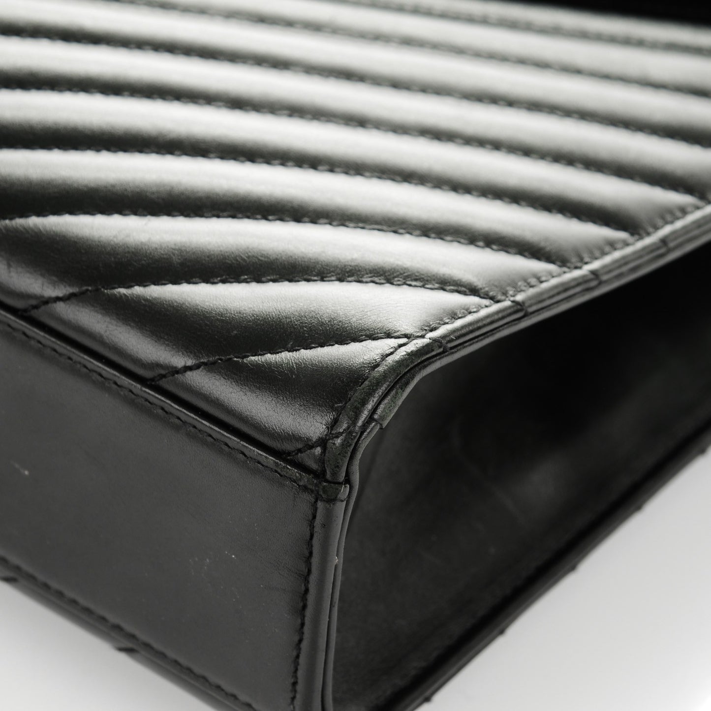 Smooth Calfskin Matelasse Chevron Large Monogram Satchel Black
