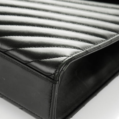Saint Laurent Smooth Calfskin Matelasse Chevron Large Monogram Satchel Black 10 of 12