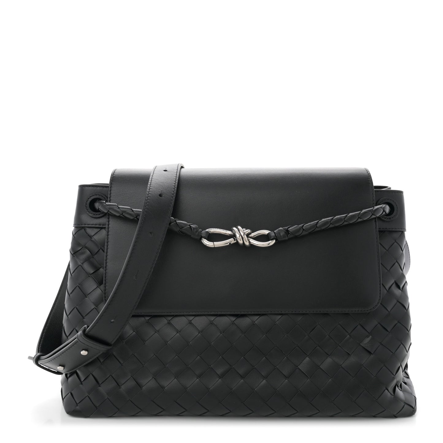 Calfskin Intrecciato Medium Andiamo Messenger Bag Black