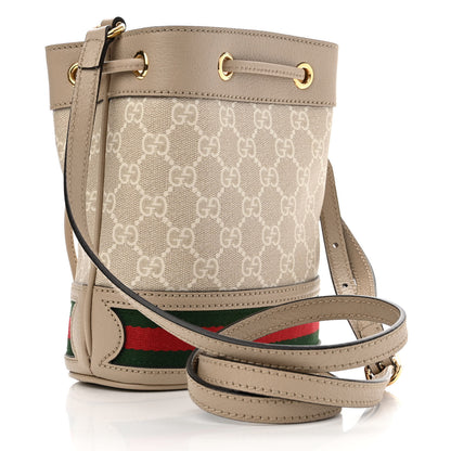 Gucci GG Supreme Monogram Textured Calfskin Web Mini Ophidia Bucket Bag Beige Mystic White Oatmeal 2 of 11