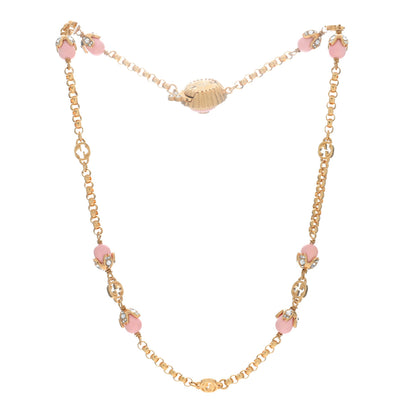 Gucci Pearl Crystal Embellished Interlocking G Necklace Pink Aged Gold 3 of 4