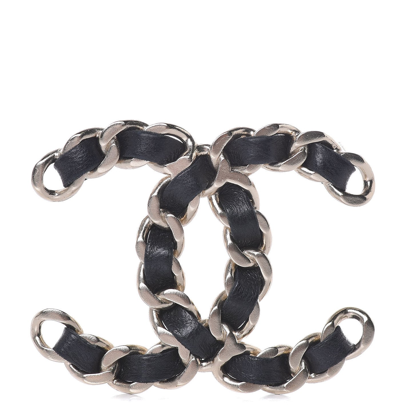 Lambskin Chain CC Brooch Black Gold