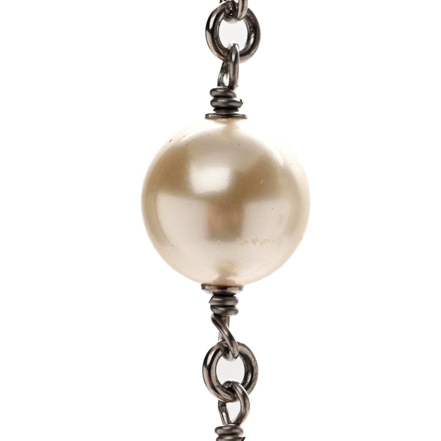 Graduated Pearl Crystal CC Long Necklace Silver