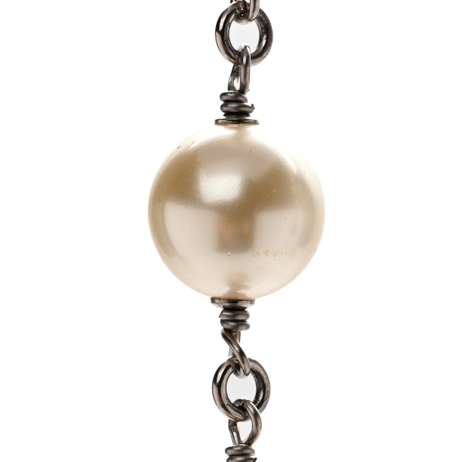 Chanel Graduated Pearl Crystal CC Long Necklace Silver 7 of 8