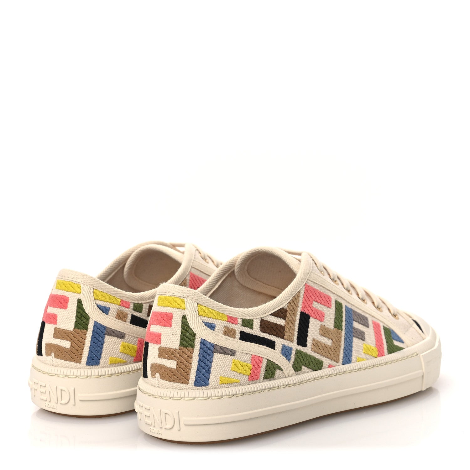Fendi Kuban Canvas FF Womens Domino Low Top Sneakers 37 Grezzo