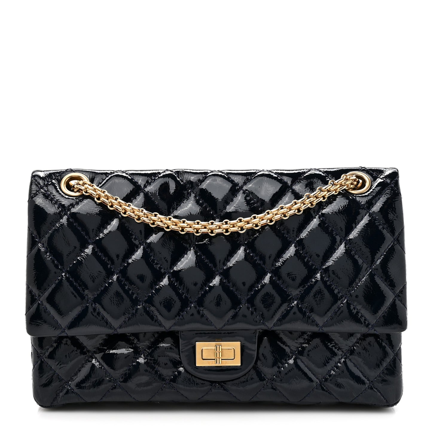 Distressed Patent Quilted 2.55 Reissue 226 Flap Blue