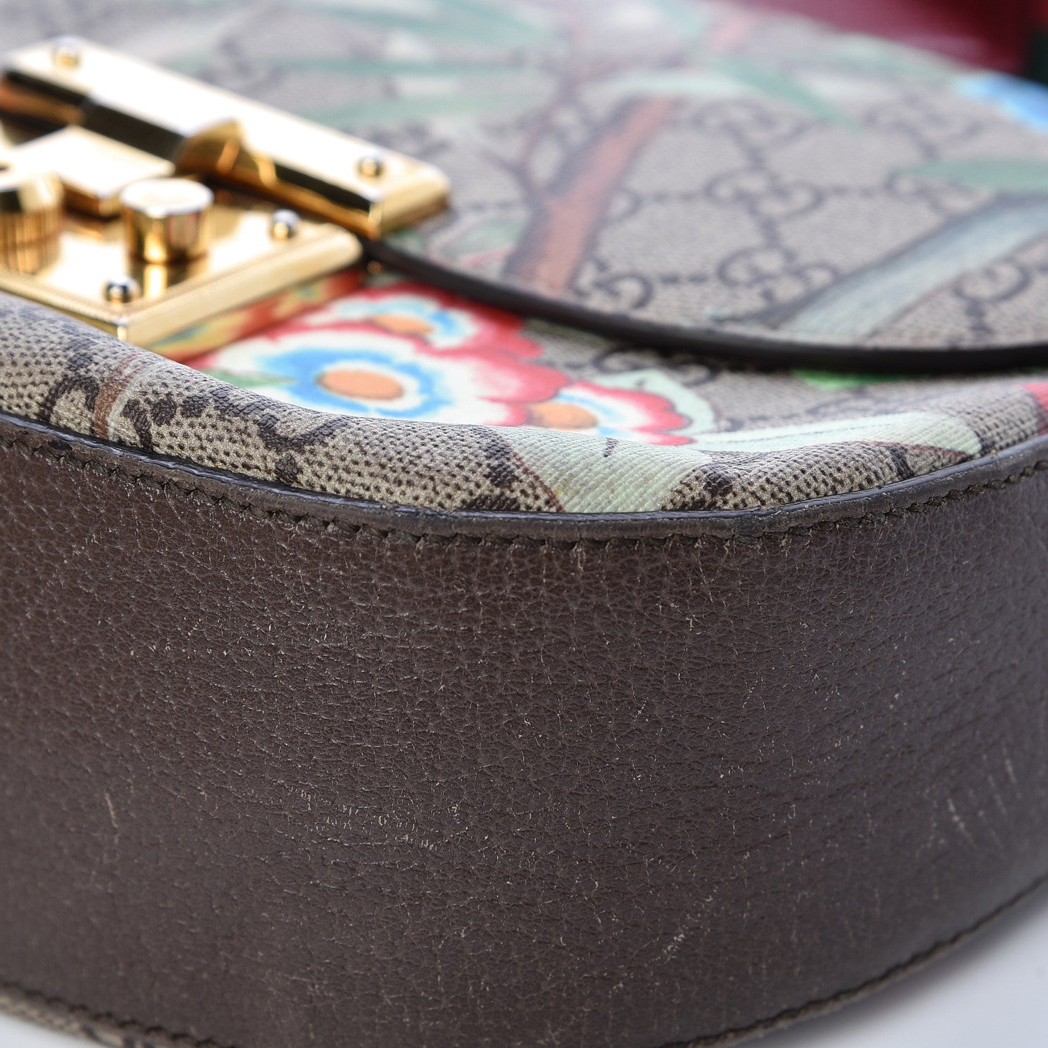 Gucci GG Supreme Monogram Tian Web Medium Padlock Messenger Shoulder Bag Beige Multicolor New Acero 20 of 24