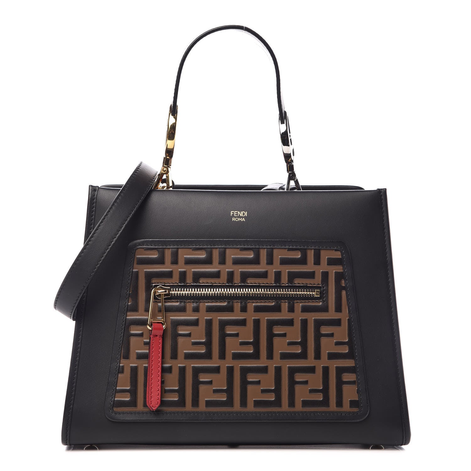 Fendi Vitello Century F is Fendi FF 1974 Embossed Small Runaway Satchel Black Maya 1 of 13