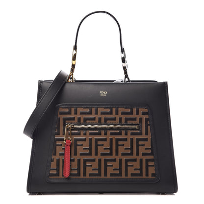 Fendi Vitello Century F is Fendi FF 1974 Embossed Small Runaway Satchel Black Maya 1 of 13