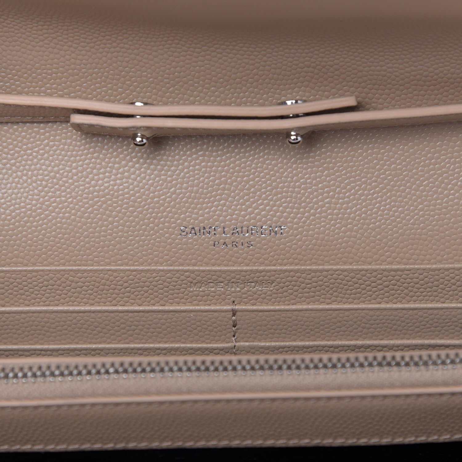 Saint Laurent Grain De Poudre Matelasse Chevron Monogram Chain Wallet Dark Beige 8 of 9