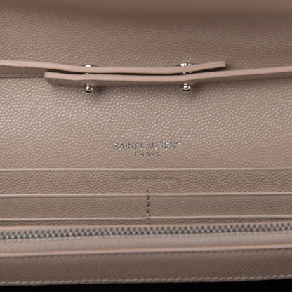 Saint Laurent Grain De Poudre Matelasse Chevron Monogram Chain Wallet Dark Beige 8 of 9
