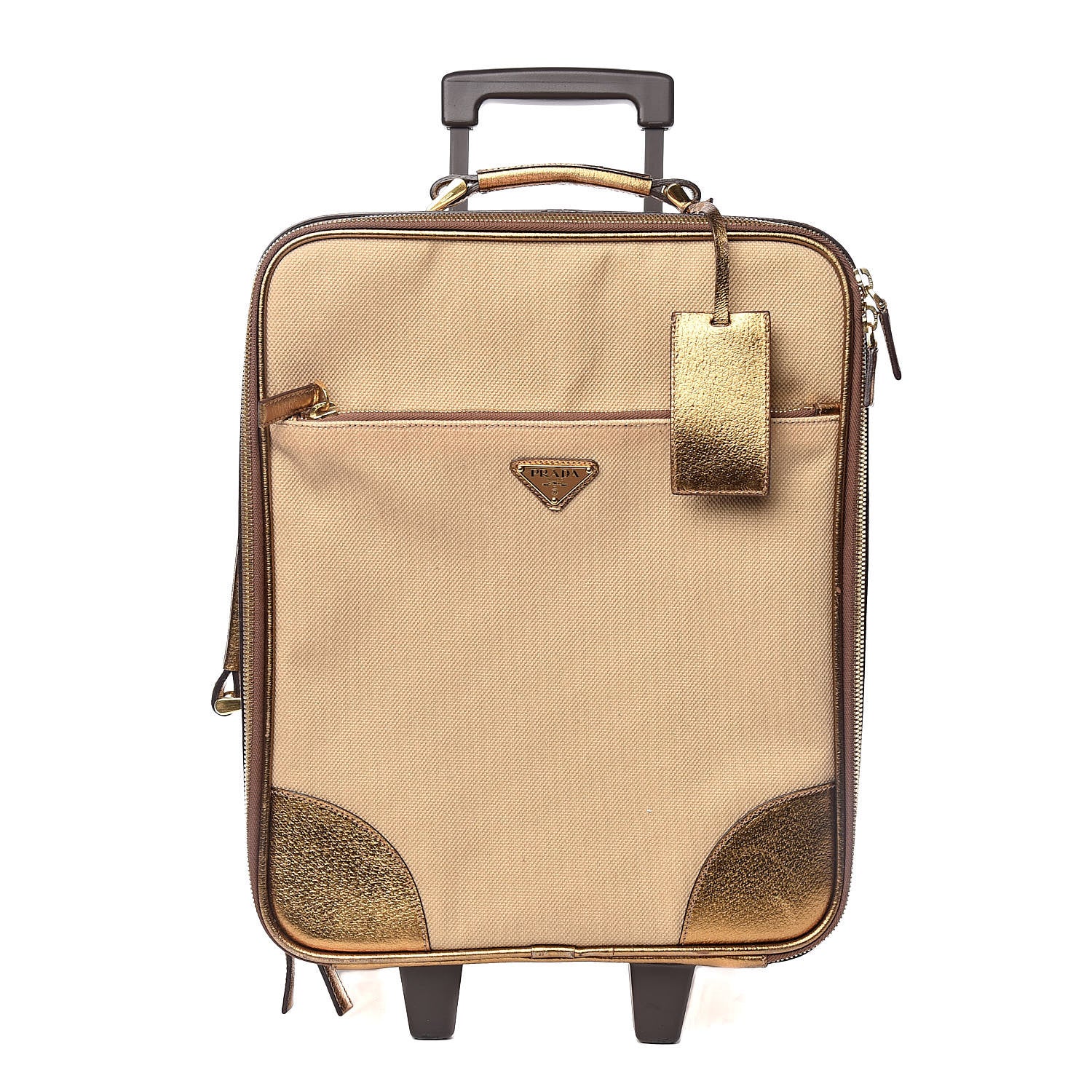 Prada Metallic Cinghiale Canvas Trolley Luggage Naturale Oro 1 of 17
