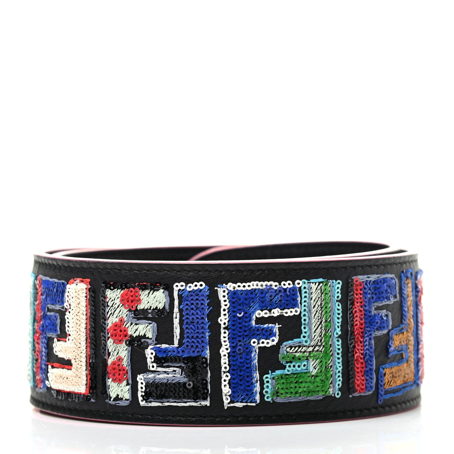 Calfskin Sequin Fun Fair Strap You Black Multicolor