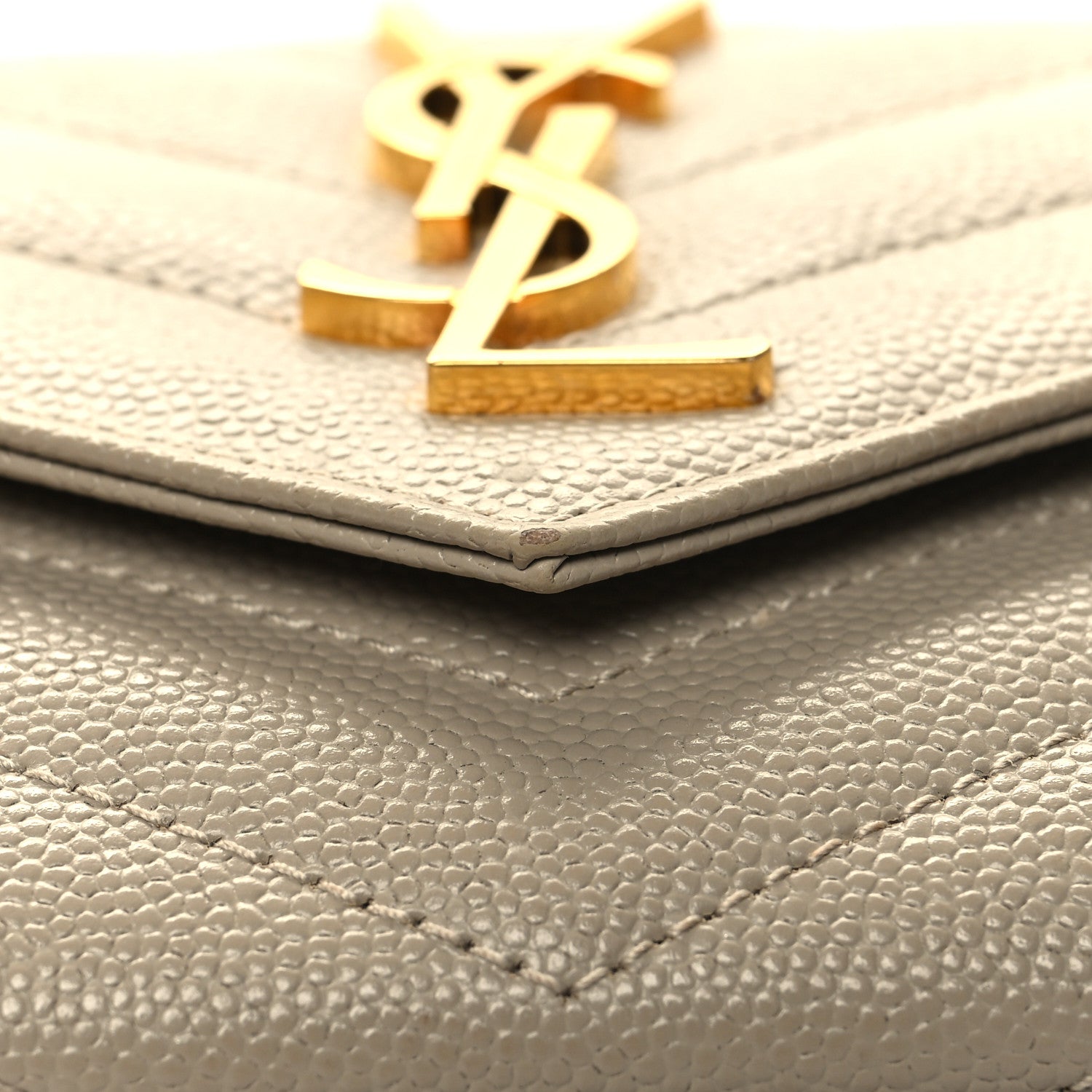 Saint Laurent Grain De Poudre Matelasse Chevron Small Monogram Envelope Wallet Dark Beige 11 of 11