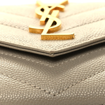 Saint Laurent Grain De Poudre Matelasse Chevron Small Monogram Envelope Wallet Dark Beige 11 of 11