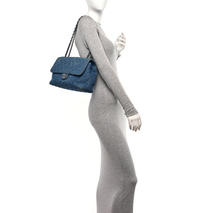 Chanel Denim Quilted CC Print Jumbo Single Flap Blue 2 of 11