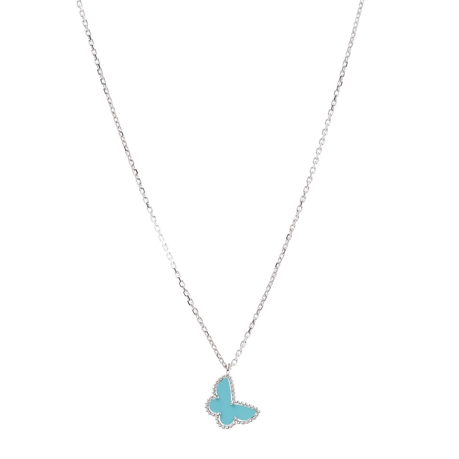 Van Cleef & Arpels 18K White Gold Turquoise Sweet Alhambra Butterfly Pendant Necklace 1 of 6
