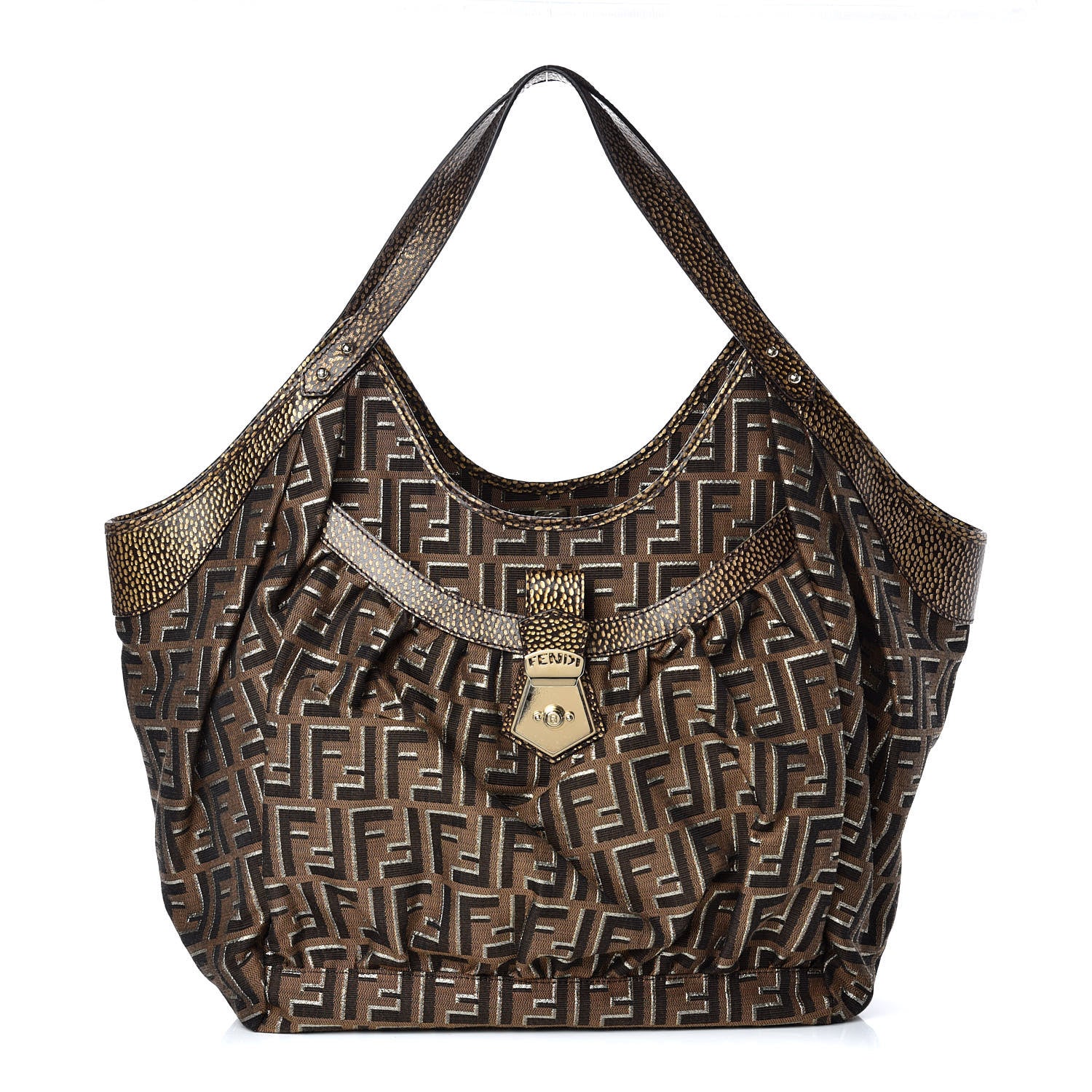 Fendi Zucca Vitello Large Chef Tote Tobacco Oro Moro 1 of 9