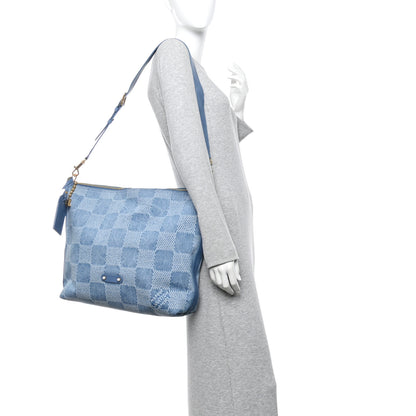 Louis Vuitton Damier Denim Vagabond Hobo Blue 2 of 9