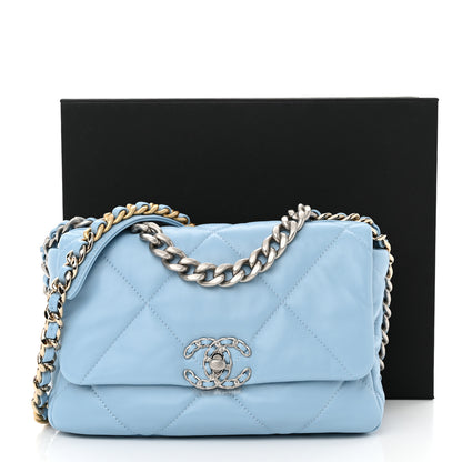 Chanel Shiny Lambskin Quilted Medium Chanel 19 Flap Light Blue 11 of 11