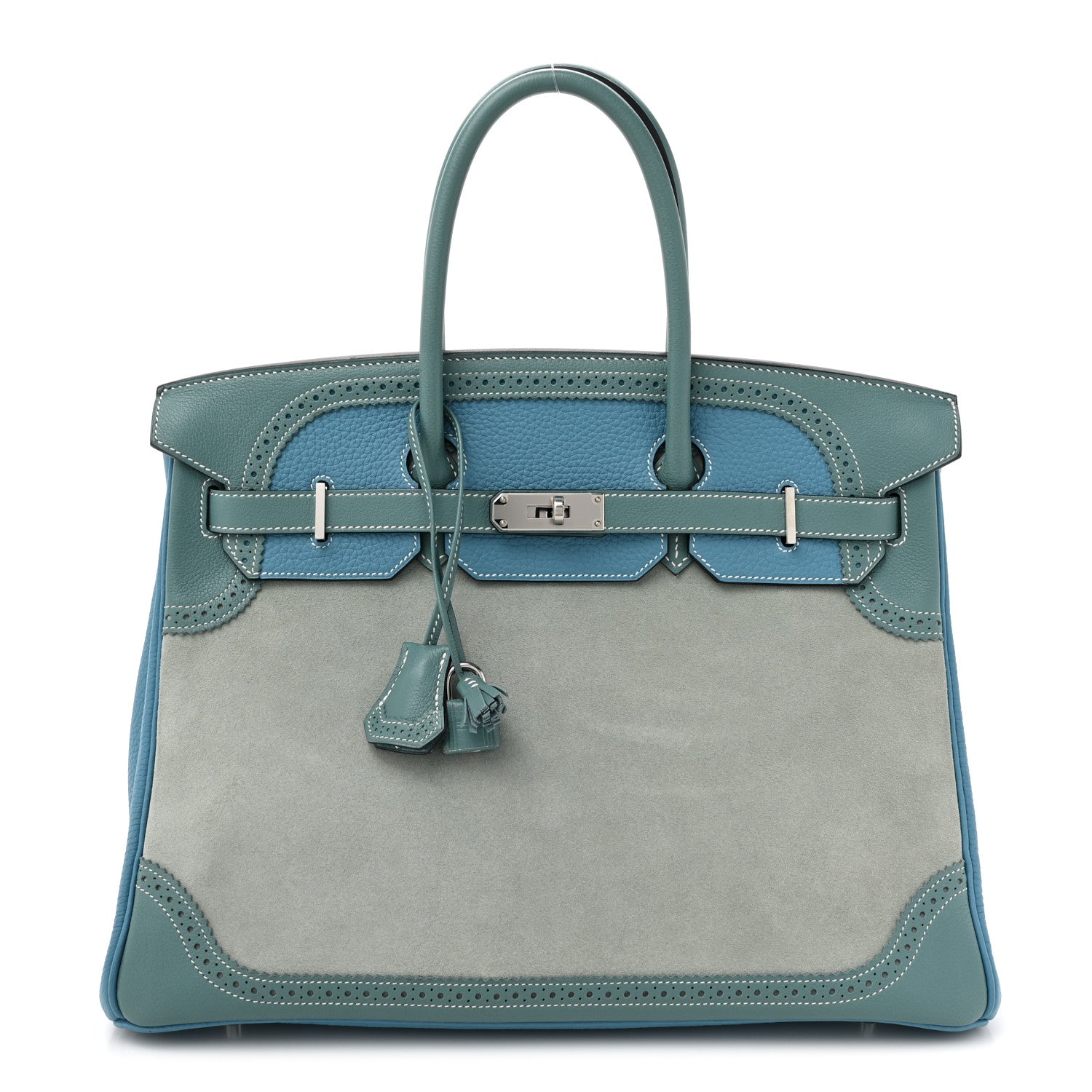 Hermes Veau Doblis Taurillon Clemence Evergrain Ghillies Birkin 35 Turquoise Ciel 1 of 14