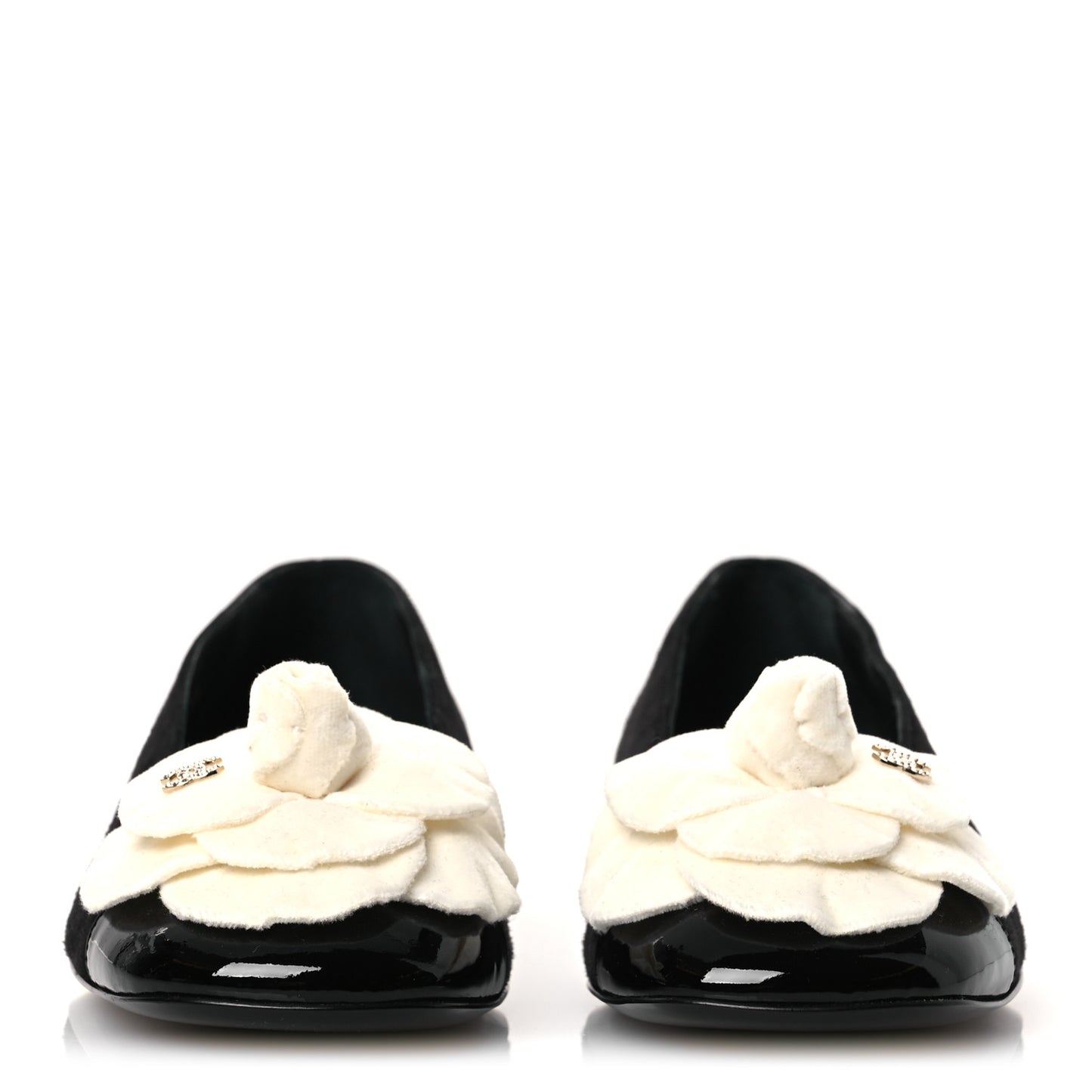 Suede Patent Cap Toe Camellia Ballerina Flats 37.5 Black White