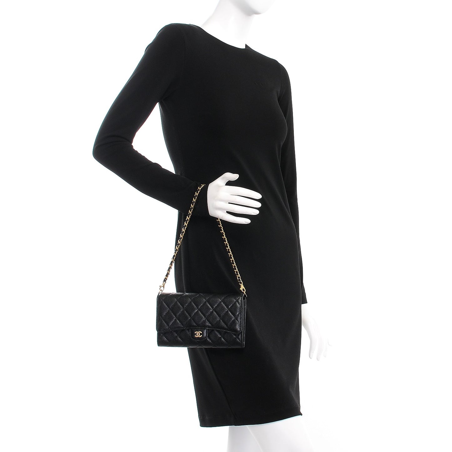 Caviar Quilted Wallet With Chain Black