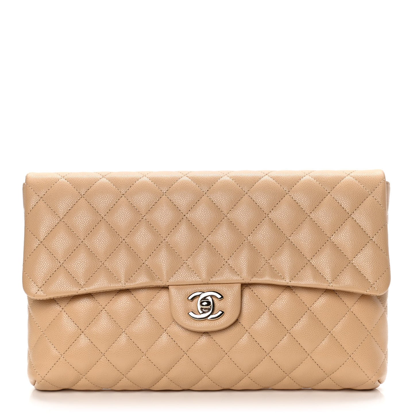 Caviar Quilted Flap Clutch Beige