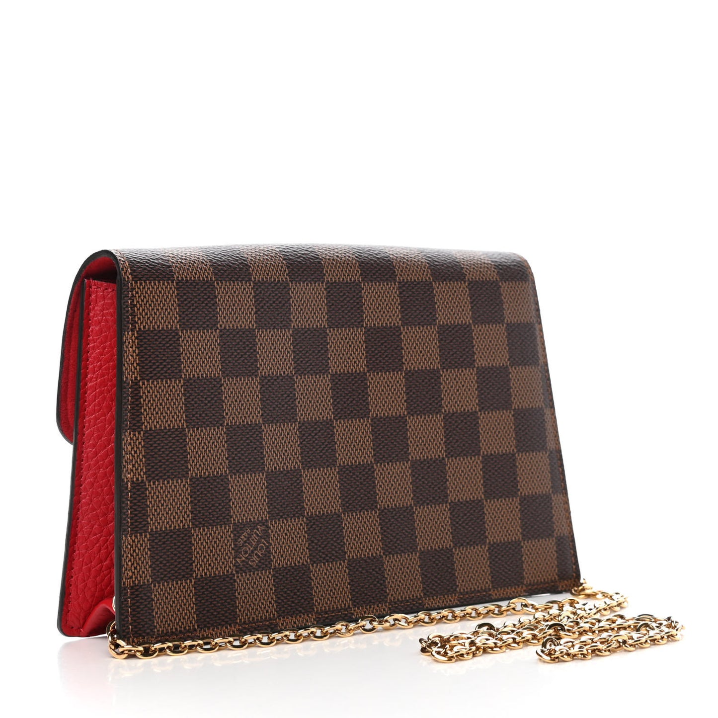 Damier Ebene Croisette Chain Wallet Scarlet