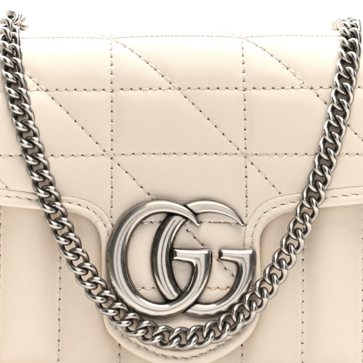 Gucci Calfskin Matelasse Aria Super Mini GG Marmont Shoulder Bag Mystic White 8 of 11