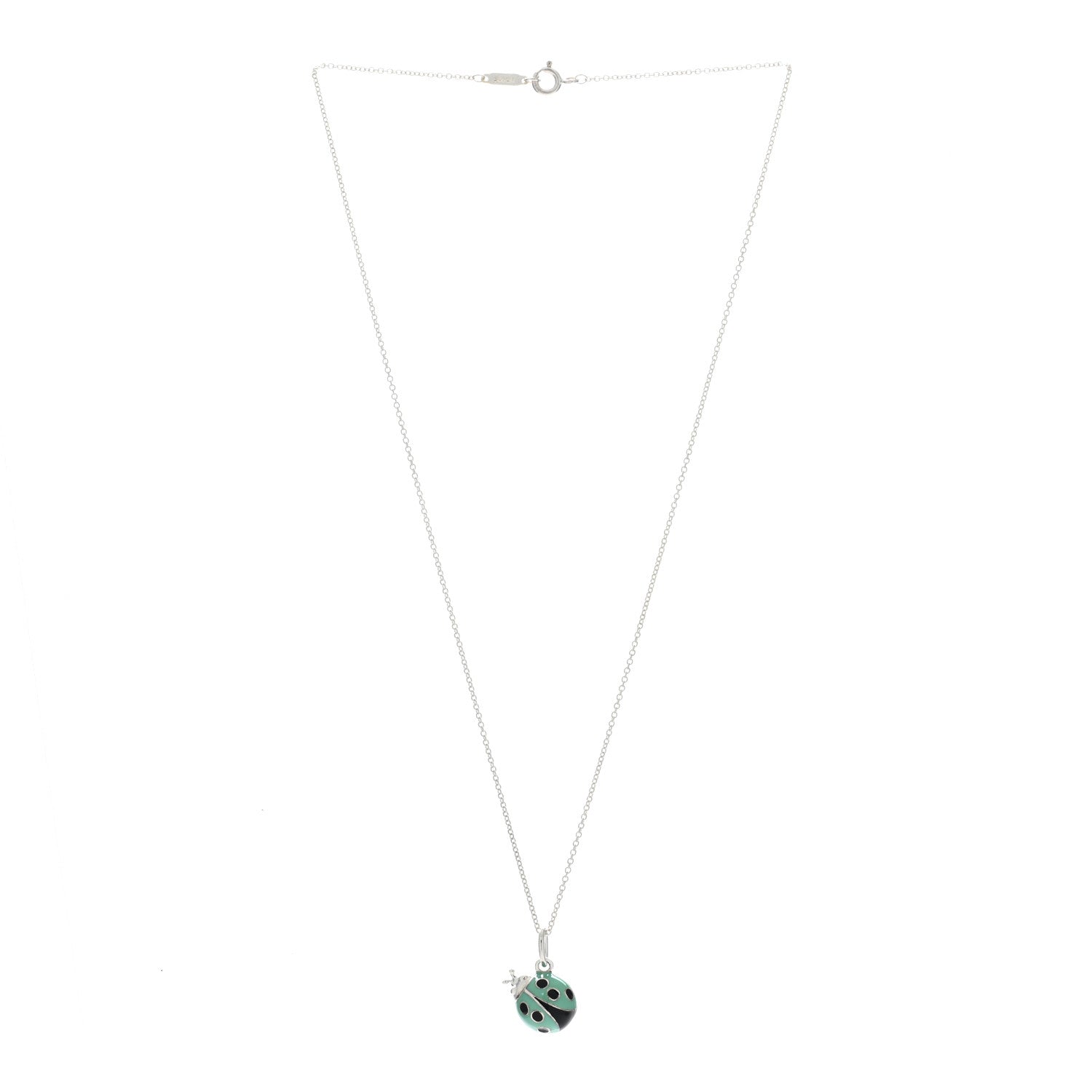 Tiffany Sterling Silver Enamel Ladybug Pendant Necklace Blue Black 3 of 5
