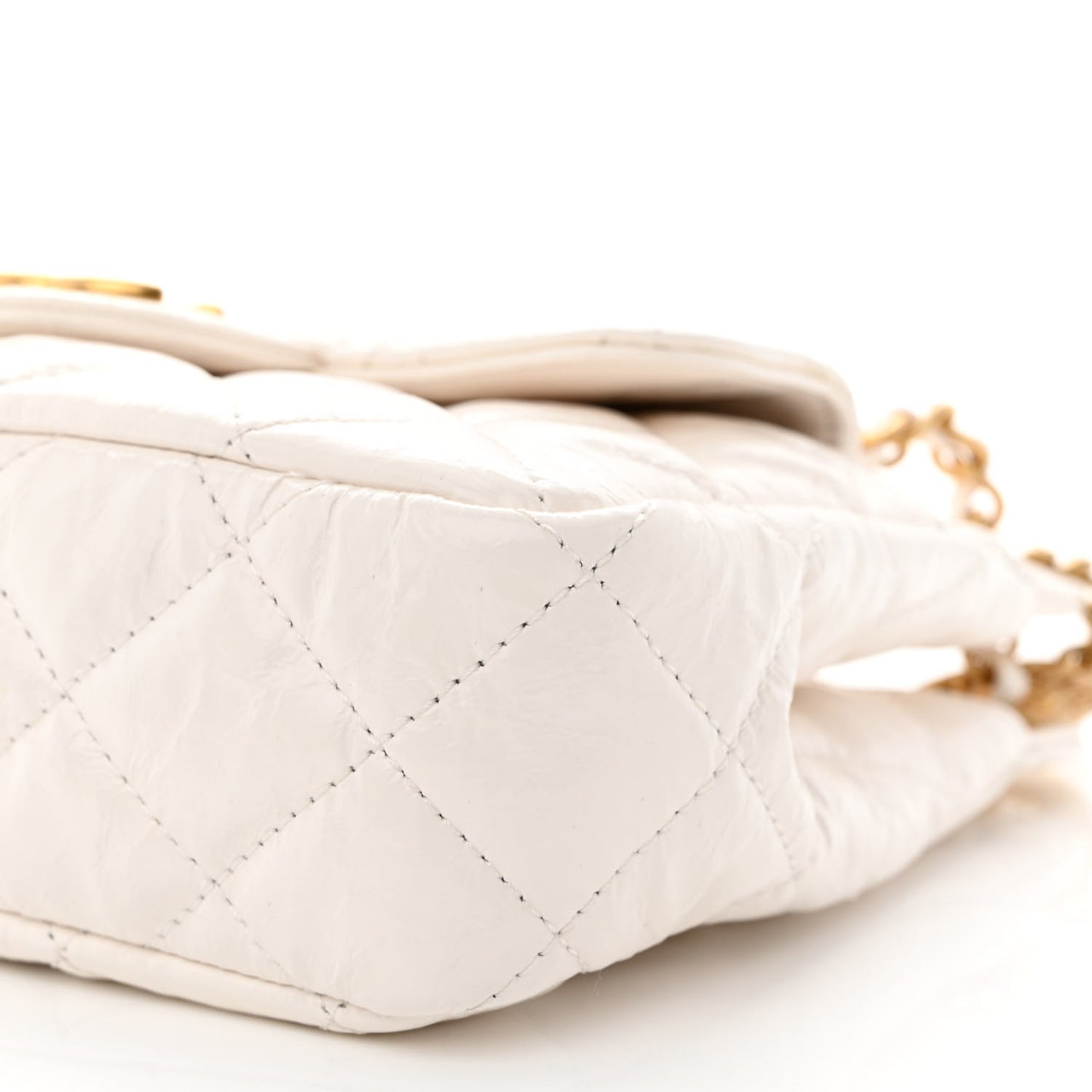 Shiny Crumpled Calfskin Quilted Small Wavy CC Hobo White