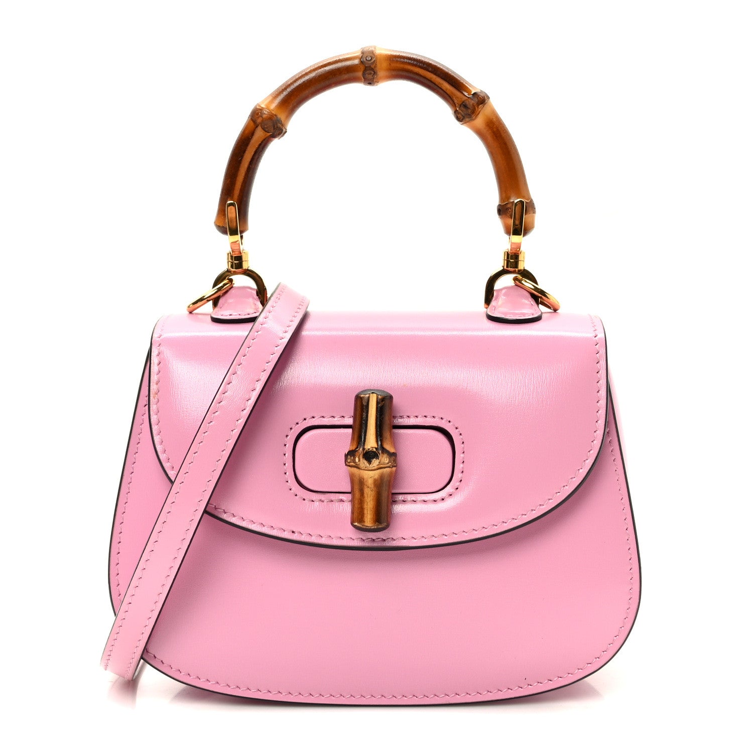 Gucci Boarded Dyana Lux Calfskin Web Mini Bamboo 1947 Top Handle Bag Nice Pink 1 of 10