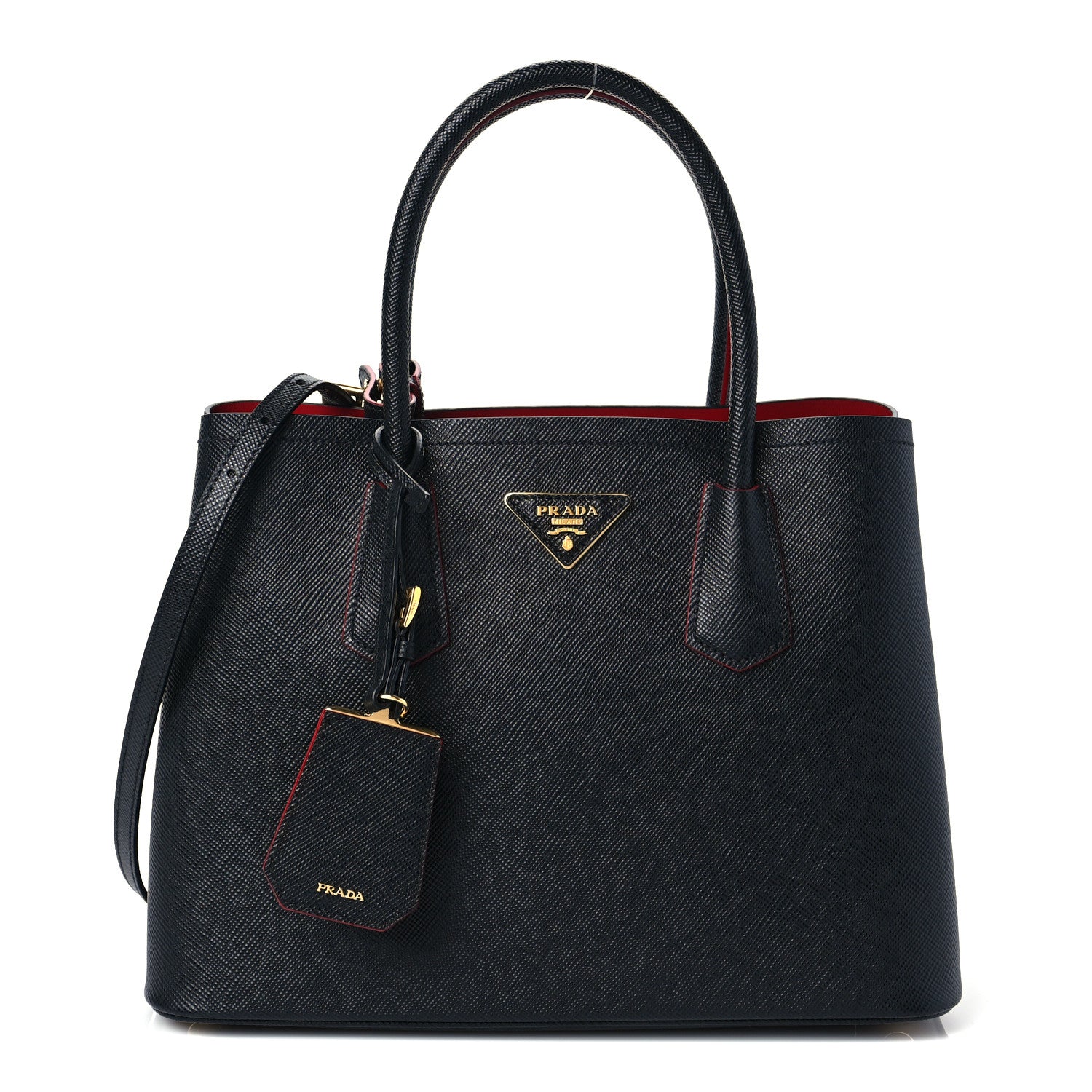 Prada Saffiano Cuir Small Double Bag Black Fuoco 1 of 6