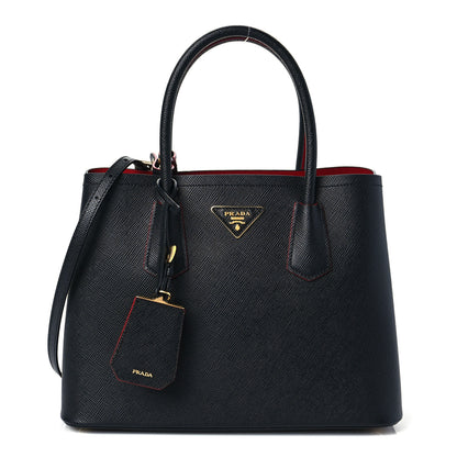 Prada Saffiano Cuir Small Double Bag Black Fuoco 1 of 6