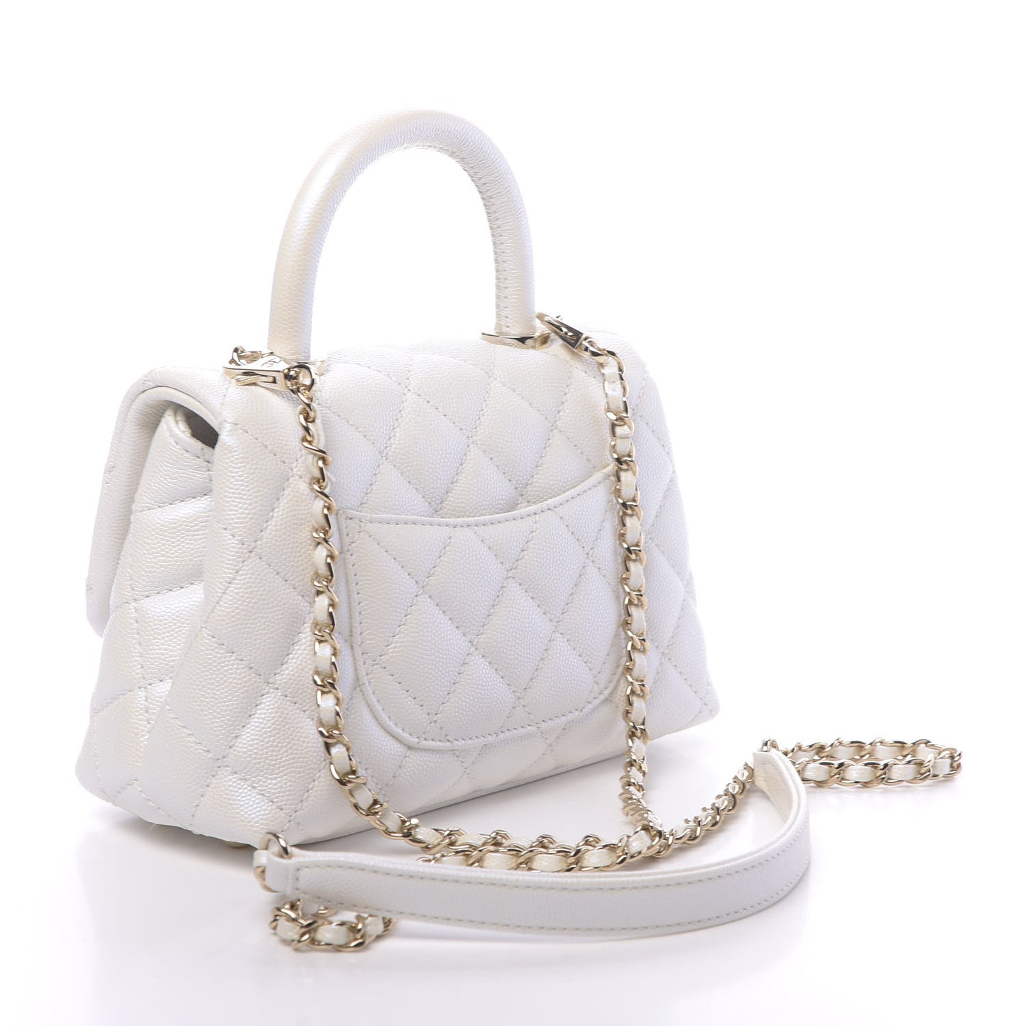 Iridescent Caviar Quilted Extra Mini Coco Handle Flap Ivory