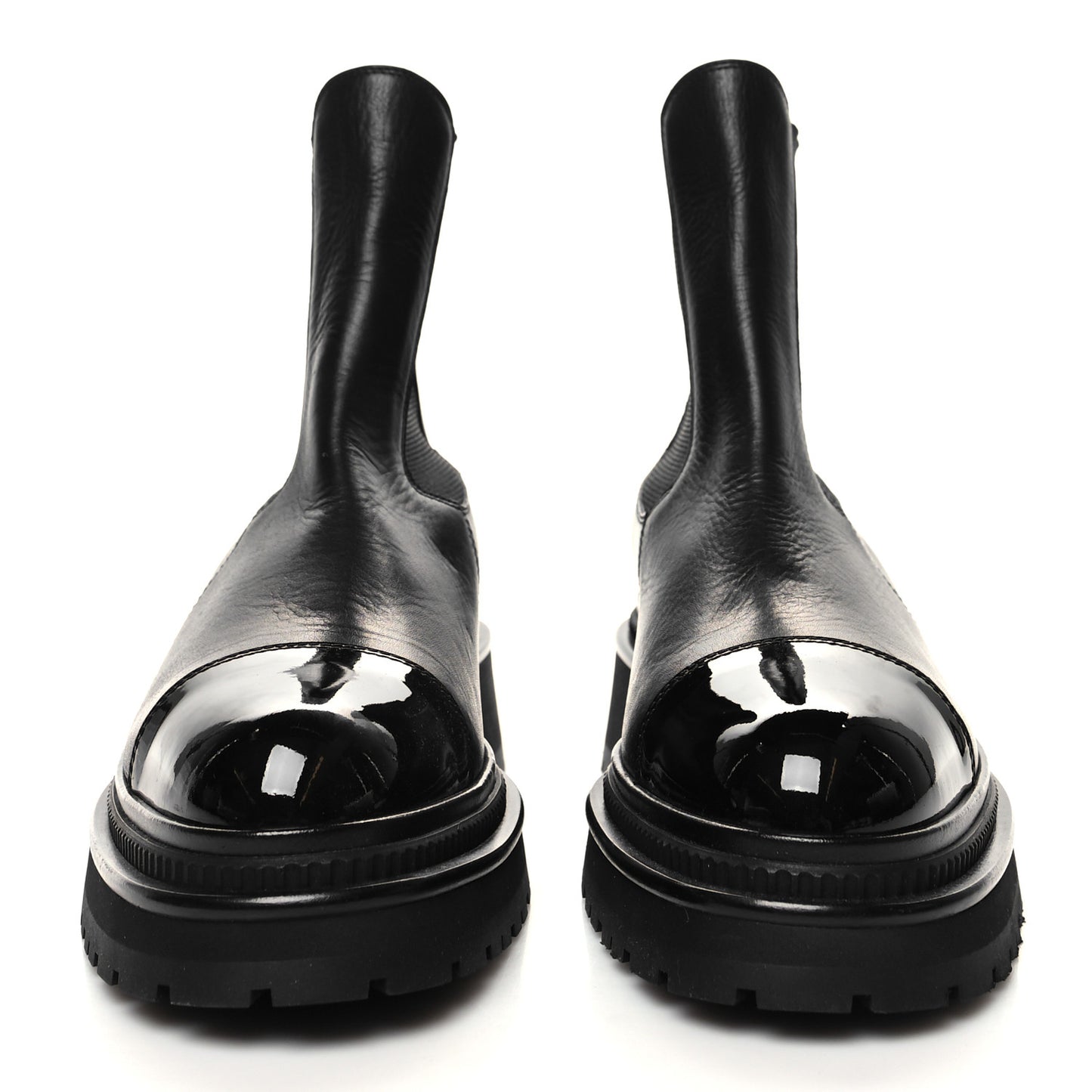 Crumpled Calfskin Patent Cap Toe Short Boots 40 Black