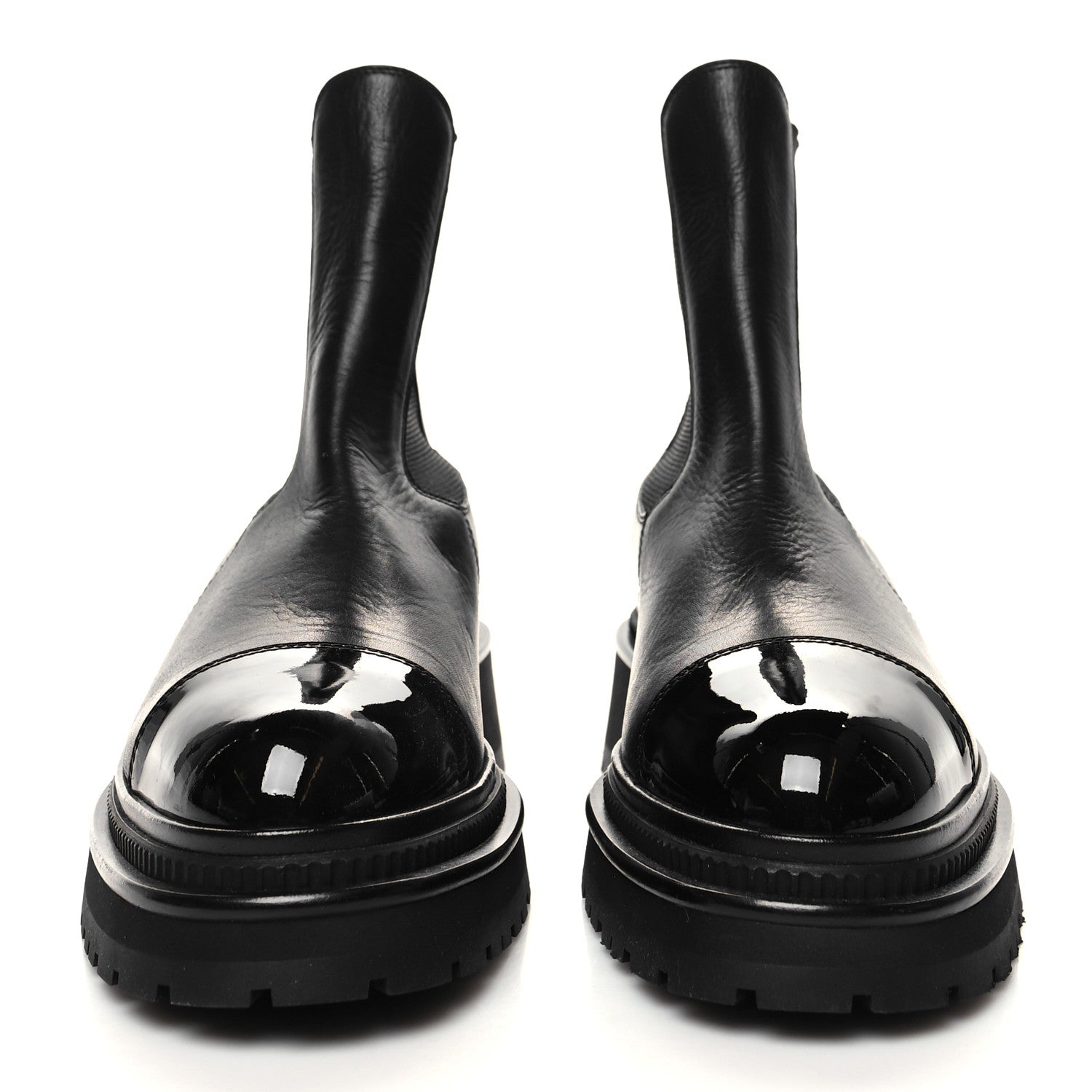 Chanel Crumpled Calfskin Patent Cap Toe Short Boots 40 Black 2 of 8