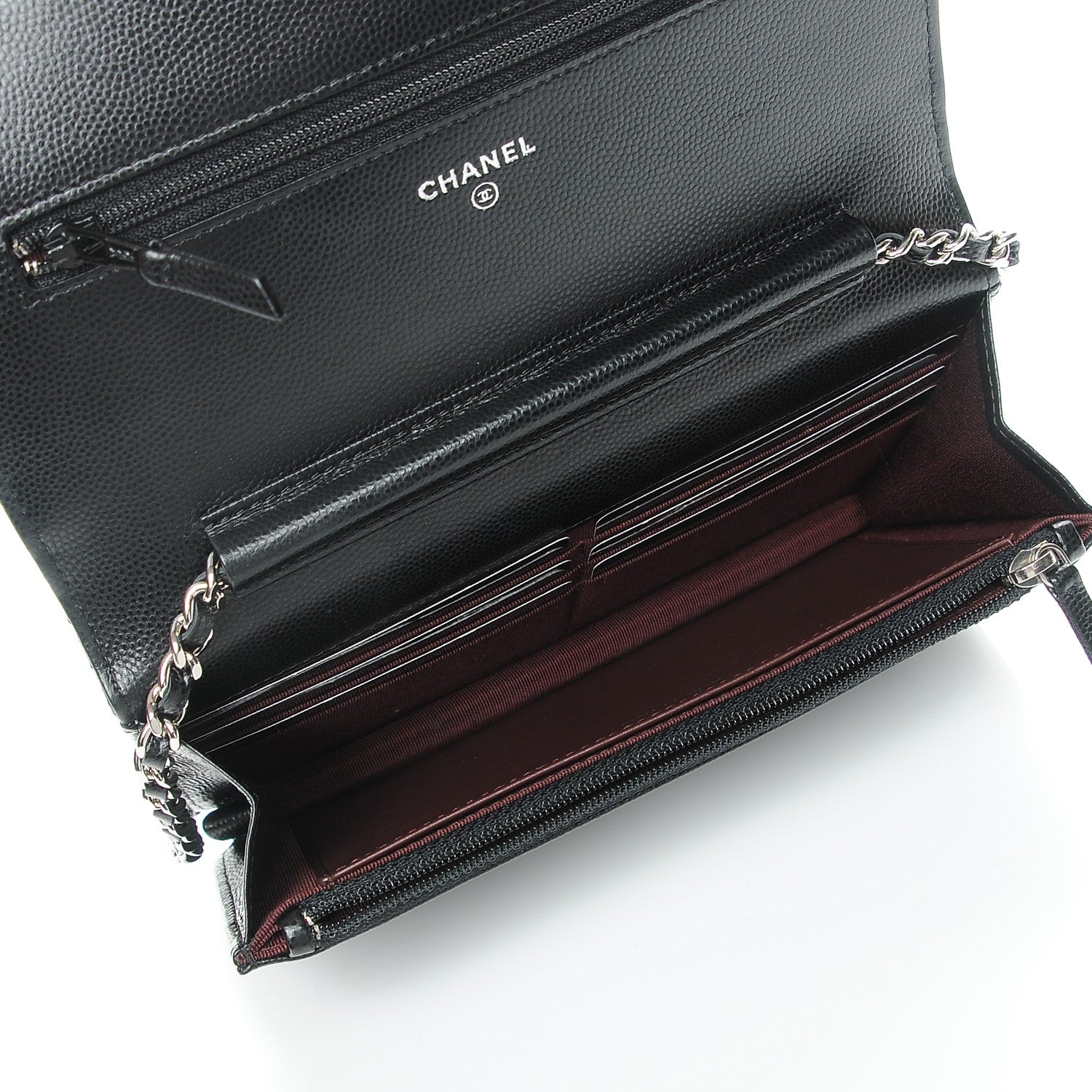 Chanel Caviar Chevron Quilted Wallet On Chain WOC Black 5 of 9