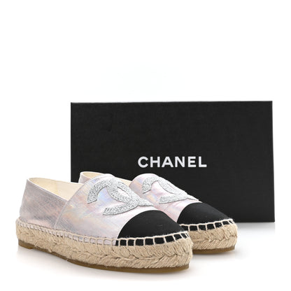 Chanel Laminated Lambskin Grosgrain Embroidered CC Espadrilles 36 Pink Silver Black 9 of 9